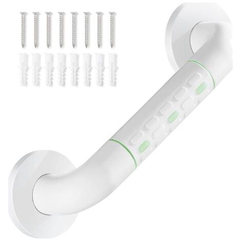 Barre d'appui de douche droite en acier inoxydable avec finition plastifiée, poignée de douche murale antidérapante, porte-serviettes, blanc 30 cm (1/5)
