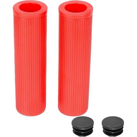 Housse de guidon universelle pour vélo, diamètre intérieur 22 mm, trou traversant avec bouchon, en silicone rouge. (1/4)