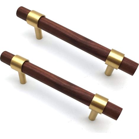 Lot de 6 poignée de meuble en noyer avec trou central 96mm-Poignee de Porte Laiton poignée de meuble cuisine en Laiton Pour armoire (1/5)