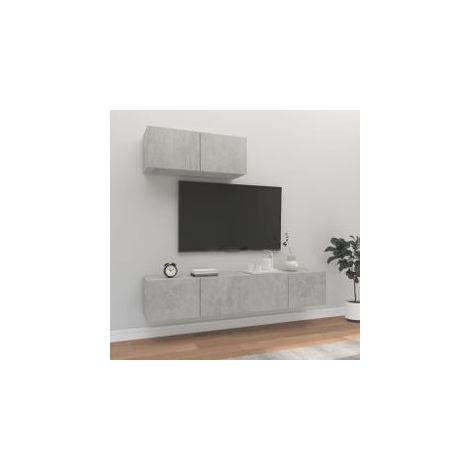 Ensemble de meubles TV 3 pcs Gris béton Bois d'ingénierie (1/5)