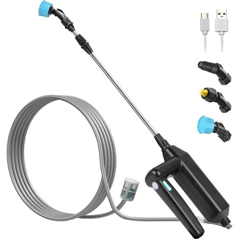 Pulverizador eléctrico de jardín de 7,4 V, pulverizador eléctrico para techos, pulverizador con lanza telescópica, pulverizador a presión con 3 boquillas y manguera de 8 m para riego y control de male (1/5)
