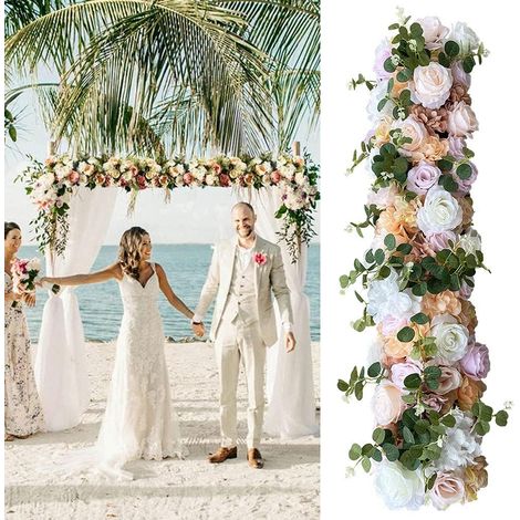1m fleurs artificielles fausses roses en soie de rotin décoration murale plantes faux Rose Conseil mariage arc arrangement partie jardin DIY décoration, l70 W25 h30cm (champagne Gold) (1/5)