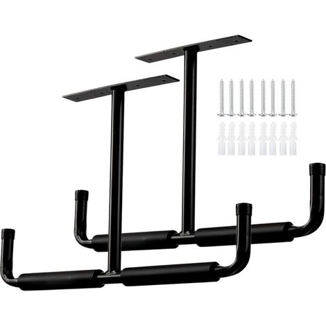Gancio da garage, doppio gancio a parete in acciaio per riporre biciclette con rivestimento antiscivolo in EVA, ganci multiuso per attrezzi, biciclette, sedie pieghevoli, scale / 2 pezzi / nero