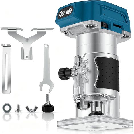 Défonceuse sans fil compatible avec batterie 18 V, 800 W, débroussailleuse à une main, 5 vitesses 30 000 tr/min, batterie électrique pour le travail du bois, 6/6,35/8 mm, sans piles (1/5)