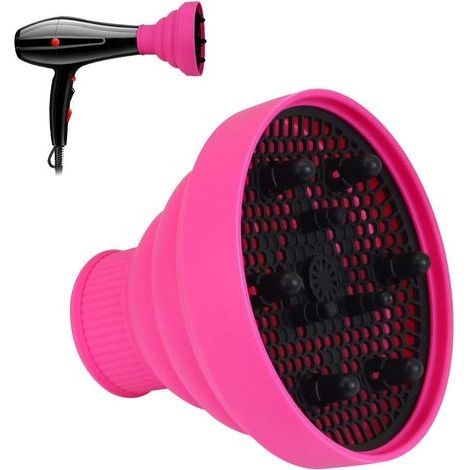 Diffuseur Sèche-Cheveux,Diffuseur en SiliCône Pliable Accessoire Sèche Cheveux Universel pour Cheveux Naturels Bouclés Ondulés Salon Voyage - Rose (1/5)