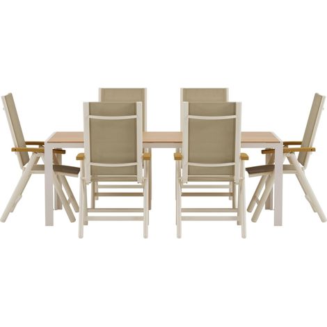 Break Gartenset Tisch 90x200 cm Natur 6 Stühle beige. (1/4)