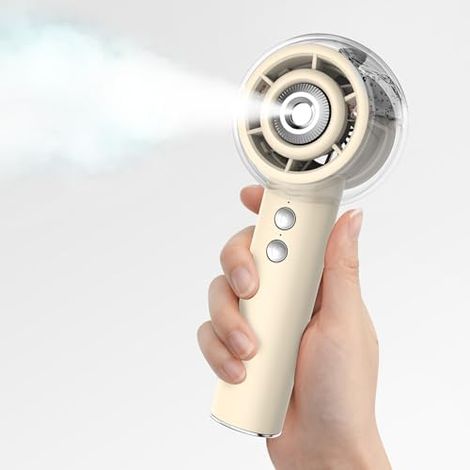 BreezeBoost Tragbarer Sprühventilator, Handventilator mit Wassernebel, 6000 mAh, wiederaufladbarer Akku, 30 ml Wassertank, Hochgeschwindigkeits-Luftstrom, Mini-Sprühnebel, Geschenke für Damen, Herren (1/5)