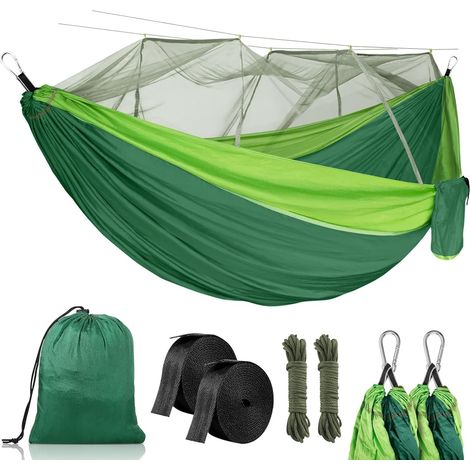 Hamac avec filet anti-moustiquaire, 260 x 140 cm, charge maximale de 300 lb, ultra léger et robuste, hamac portable double nylon, hamac d'extérieur pour camping et jardin, hamac avec kit de