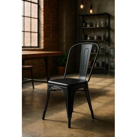 ORION91oficial® - Silla Acero BETA Negro🖤Mate Apilable (85x43x45 cm) Estilo Industrial, Convertible a Taburete, Comedor, Hostelería, Oficina, Salón, Teletrabajo, Cocina - spaziOrion91 (1/5)