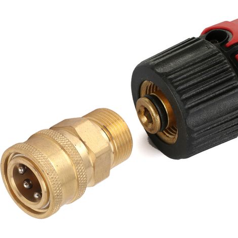 Zwei Schnellwechseladapter für Hochdruckreiniger/Autowaschpistolen, 3/8 Zoll auf M22 Außengewinde, Verschraubung aus reinem Kupfer, 14 mm Innenbohrung aus reinem Kupfer. (1/5)