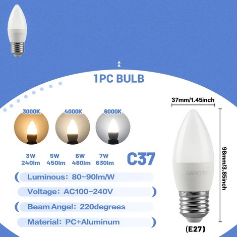 (1 unité, lumière blanche chaude 3000K) Ampoule LED à économie d'énergie, 220V, douille E27, convient pour l'éclairage de la chambre et du salon. (1/5)