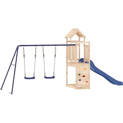 Aire de jeux d'extérieur balançoires toboggan portiques robuste jeux jardin 495 x 186 x 214 cm bois de pin massif (1/5)