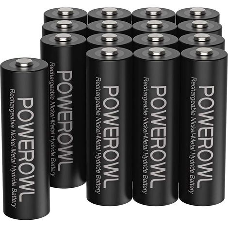 Piles Rechargeables AA 2800mAh 1,2V Ni-MH LR6 Batterie Rechargeable 1200 Cycles Haute capacité avec Emballage écologique Lot de 16 (1/5)