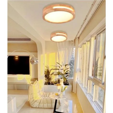 U-do Lot de 2 Plafonnier LED,Ø30cm Plafonnier Moderne Rond en Bois Blanc Chaud pour Salon Chambre,4500K (1/4)