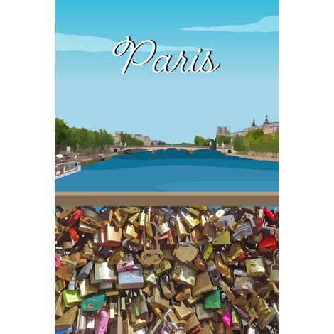 Tableau sur toile illustration pont des Arts Paris 30x45 cm - Impression sur Toile Murale Décorative - Image imprimée en HD sur Toile - Toile sur Châssis en Bois FSC - Fabriqué en France (1/5)