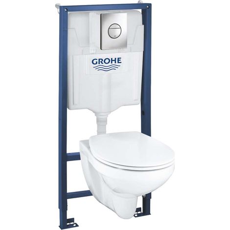 Grohe Solido - Set für Wand-WC – WC + WC-Sitz Softclose Bau Ceramic, Sail-Taste, chrom 39499000