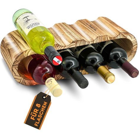 Casier à vin en Bois Rustique - Porte-Bouteilles pour 8 Bouteilles, 2 étages - Design Intemporel, Bois Doux huilé - Casier à Bouteilles étroit pour Cuisine, Salle à Manger, Salon (1/5)
