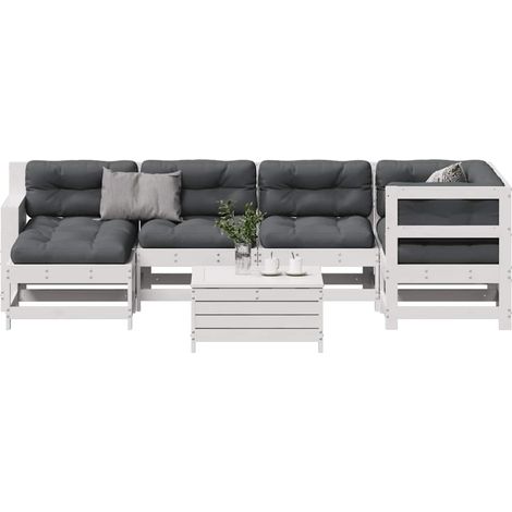 7-tlg. Garten-Lounge-Set mit Kissen Weiß Massivholz Kiefer vidaXL (1/5)