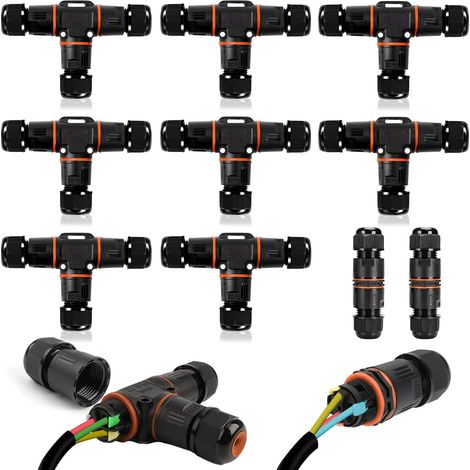 10 Pièces Boîte de Jonction IP68, Connecteur Étanche Forme de T et Droits, Connecteur Électrique Étanches Boîte de Dérivation, Connecteurs Câbles 3 Voies pour Câbles de Diamètres Ø 3-12 mm et Ø5-8 mm (1/5)