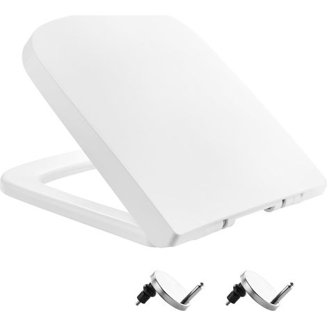 Abattant WC carré avec fermeture amortie et charnières réglables pour un nettoyage facile, fixation par le dessus simple, couvercle de couvercle de toilette antibactérien, blanc (1/5)