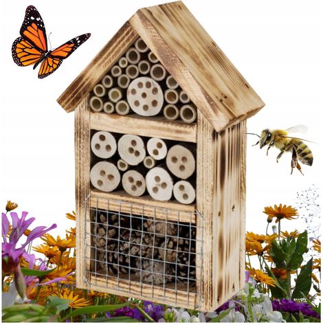 Hôtel à insectes, nichoir à abeilles, 3 compartiments, à bois, 19 x 9 x 28 cm (1/5)