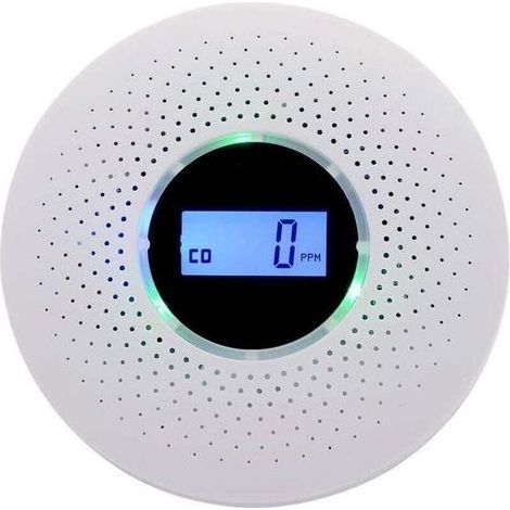 2-in-1-Rauch- und Kohlenmonoxid-Detektor mit akustischer und optischer Alarmfunktion, digitalem LCD-Display, batteriebetrieben – gemäß französischen Normen NF EN 14604 und NF EN 50291 (1/5)