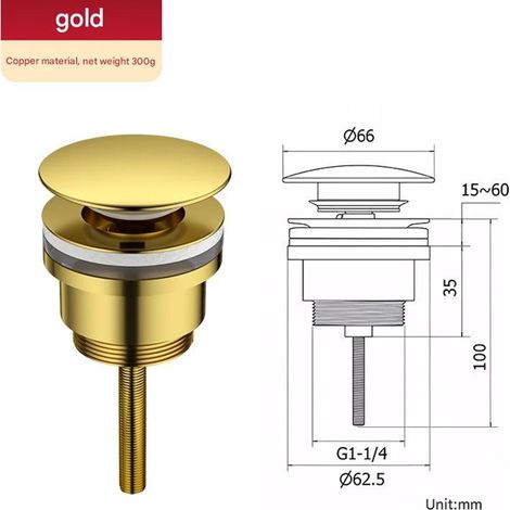 Pop-Up-Ablaufgarnitur aus verchromtem Messing – Druckentlastungsablauf für Waschbecken und Waschtische, 1 Stück, Gold
