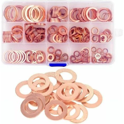 280pcs Rondelles Cuivre avec 12 Tailles, Cuivre Rondelles Plate O Forme Joint d'Huile Bague d'Étanchéité avec une Boîte de Rangement (1/5)