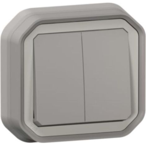 Double interrupteur IP55 Plexo encastré - Gris - Legrand