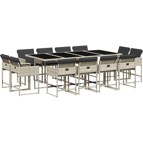 Maison Exclusive - 13-tlg. Garten-Essgruppe mit Kissen Hellgrau P