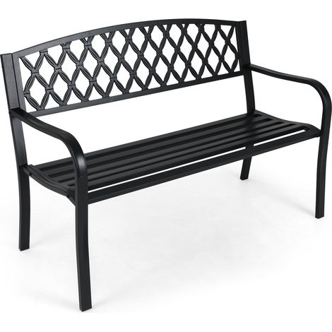 COSTWAY 2-Seater Garden Bench Heavy-Duty Metal Loveseat for 2-3 People-Black (1/5)