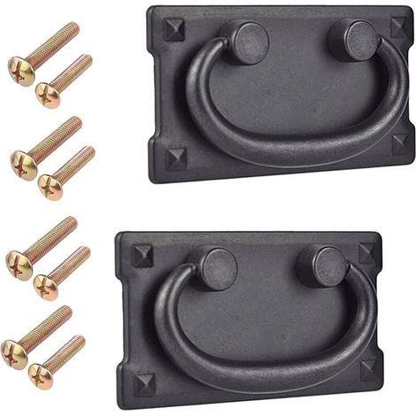 2 Pièces Poignée - Noir Porte Rectangulaire Poignée Tiroir Vintage Poignée à Anneau pour Meuble Classique avec Vis (1/5)