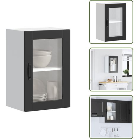 vidaXL Armoire murale de cuisine avec porte en verre Porto noir