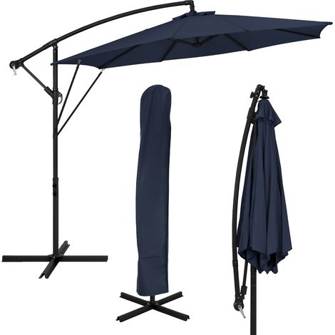 ML-Design Sombrilla de Jardín Ø 300 cm de Aluminio Azul Marino Parasol Voladiza de Terraza, Giratoria 360°, Inclinable y con Manivela Protección Solar UV50+ e Impermeable, incluye Soporte y Funda (1/5)