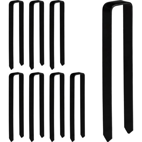 8x Picchetti, Fissaggio per Archi da Giardino per Rampicanti, Design a U, XXL, Acciaio, 30 x 6,5 x 2,5 cm, Nero