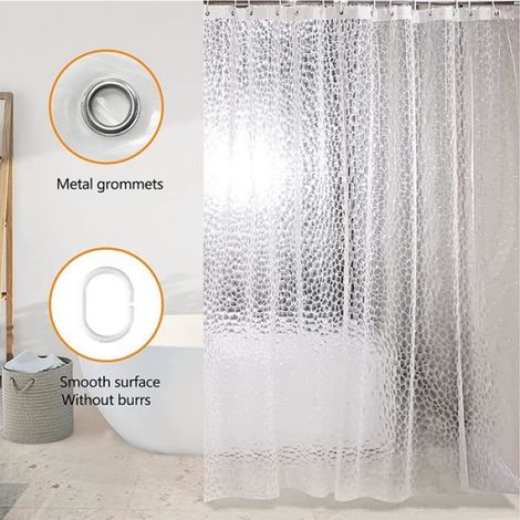 Rideau de Douche Anti Moisissure 180 X 200 cm, Semi Transparent EVA Rideaux de Douche Lavable pour Baignoire, Salle de Bain B (1/4)
