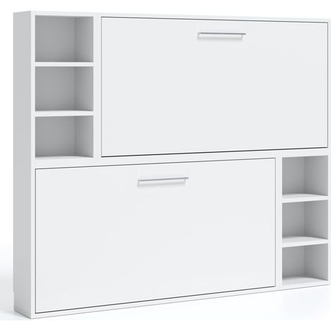 Lit escamotable superposé avec niches de rangement Briano-Couchage 90x190 cm-Coffrage Blanc-Façade Blanche (1/5)