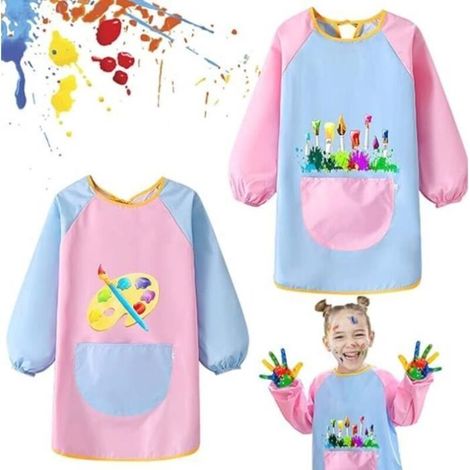 Tablier enfant pour peinture et cuisine - Blouse peinture - Manches longues - Blanc (1/4)