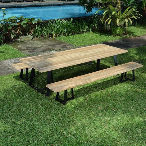 Banc métal anthracite et teck recyclé 300 cm Orsay
