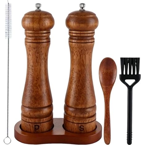 Moulin à sel et poivre manuel en bois 22 cm Rechargeable Mouture (1/5)