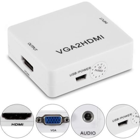 Cuque convertisseur de cordon Mini convertisseur VGA vers HDMI adaptateur 1080P VGA2HDMI pour ordinateur portable DVD vers (1/4)