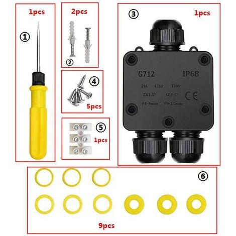 Boîte de jonction étanche IP68 noire pour câble électrique extérieur, avec 4 vis de fixation, boîtier de puissance externe.