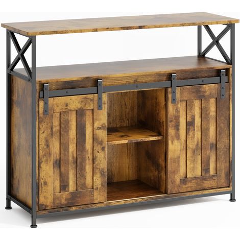 Buffet de Cuisine Bealife Meuble de Rangement 2 Portes Coulissantes 3 Étagères Réglables pour Salon Marron 100 x 33 x 80 cm