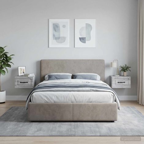 Lot de 2 tables de chevet murales en bois gris Sonoma avec tiroirs et éclairage LED, 34,5 x 33 x 20 cm - PANGIVO (1/5)