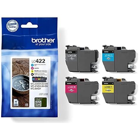 Pack de 4 cartouches d'encre standard pour imprimantes Brother – Couleurs cyan, magenta, jaune, noir – Capacité standard – LC422VAL (1/5)
