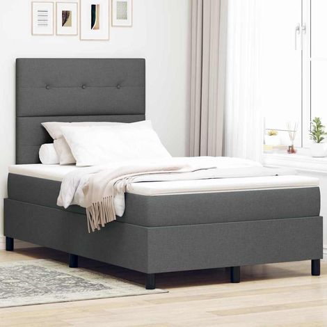 Cama tipo Box Spring con cabecera Gris oscuro 120 x 200 cm tela (1/5)