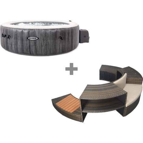 Intex – Pack spa gonflable 6 places rond – 170 diffuseurs à bulles – Diamètre 216 cm – Chauffage 2200W – Confort optimal avec mobilier inclus