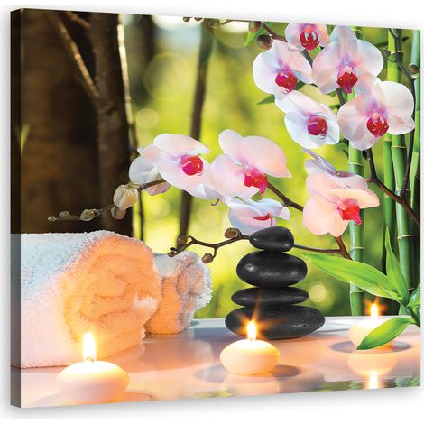 Quadro su tela, Candele spa e fiori di orchidea - 30x30 (1/4)