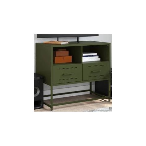 Meuble TV vert olive 68x39x60,5 acier (1/5)