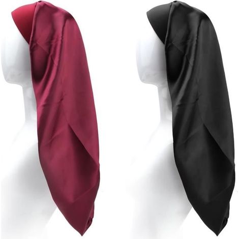 Bonnet Satin Cheveux - Non spécifié - 2Pcs - Noir et Rouge - Soins Capillaires - Confort Inégalé (1/4)